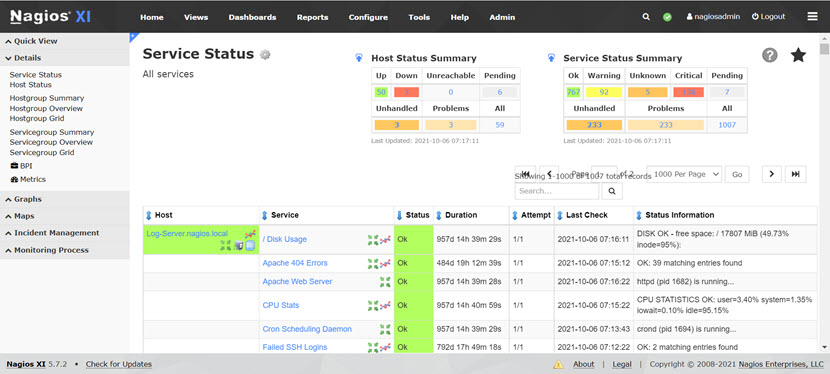 Nagios Details menu