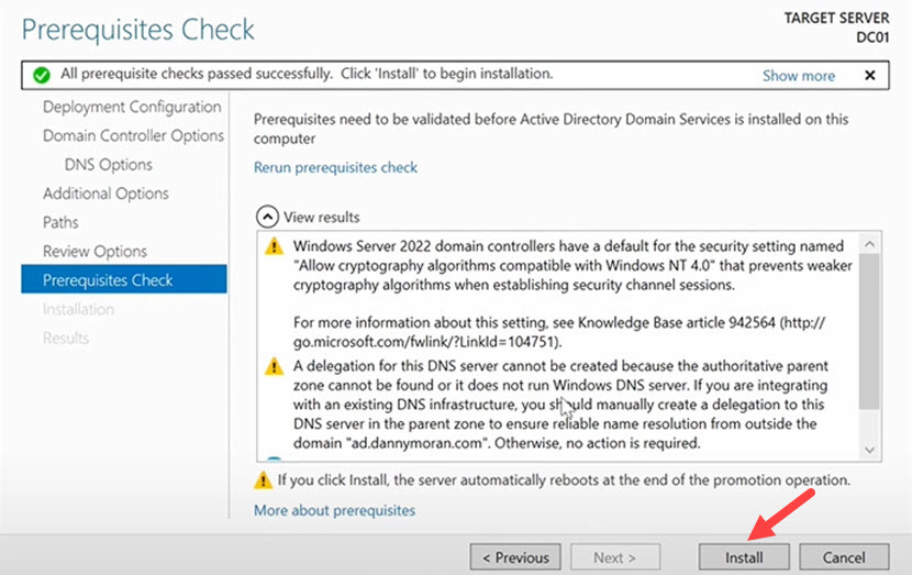 How to install a domain controller (step 13)