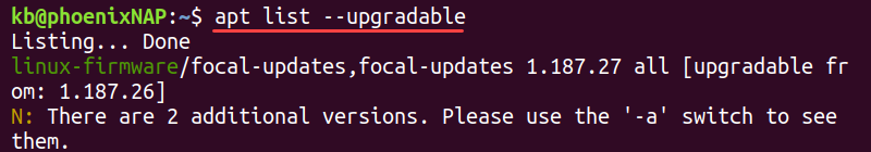 apt list upgradable terminal output