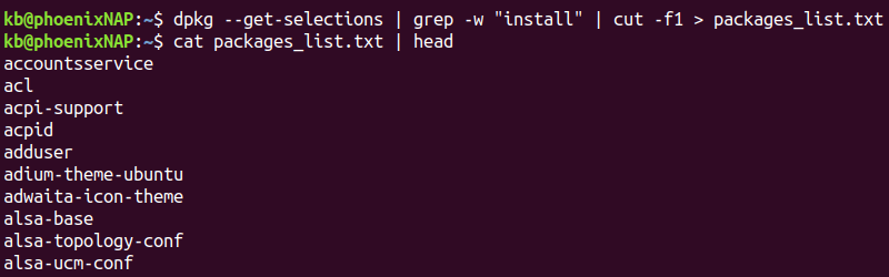 installed packages list text file