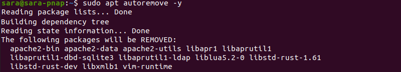 sudo apt autoremove -y terminal output