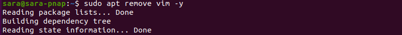 sudo apt remove vim -y terminal output