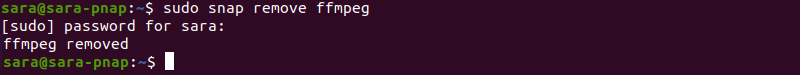 sudo snap remove ffmpeg terminal output