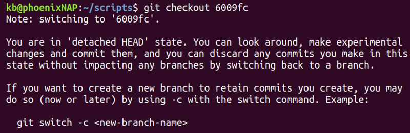 git checkout detached head state