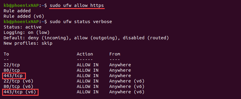 sudo ufw allow https rule