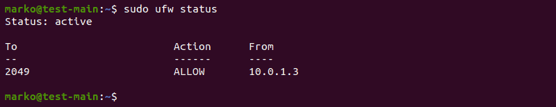 Checking status of UFW firewall to confirm the addition of the exception