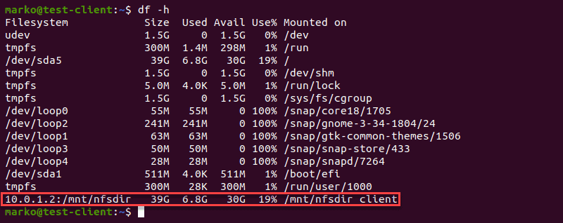 Checking that the NFS shared folder was mounted successfully