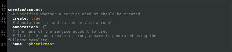 Changed service account name in the values.yaml file