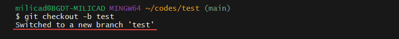 Switched branch confirmation message using git checkout