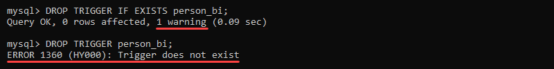 Drop trigger error message output