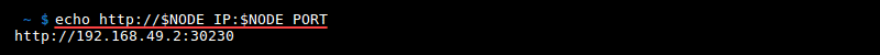Terminal output of the command echo address