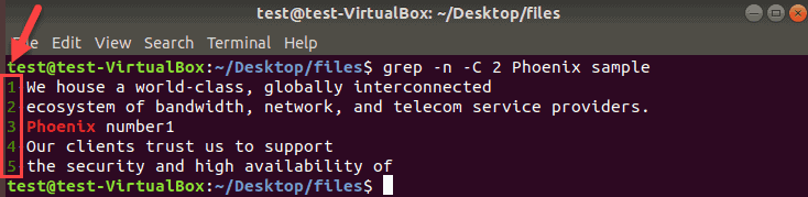 example of grep displaying two lines before and after the matches 