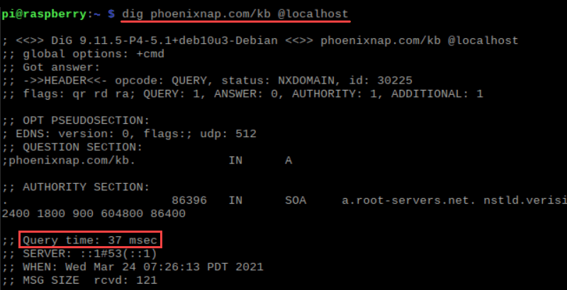Output of the dig command first time use