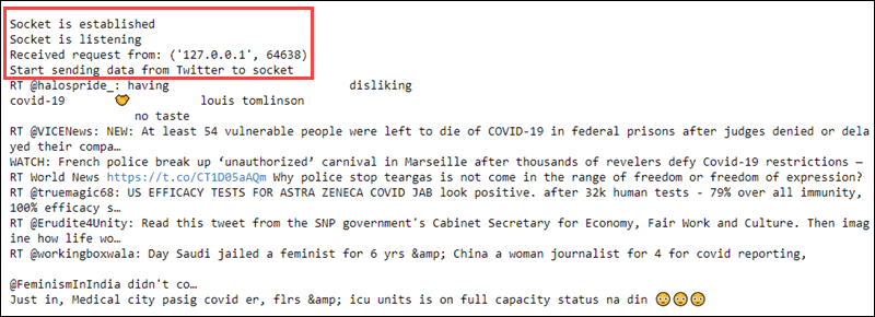 Raw data streamed from Twitter