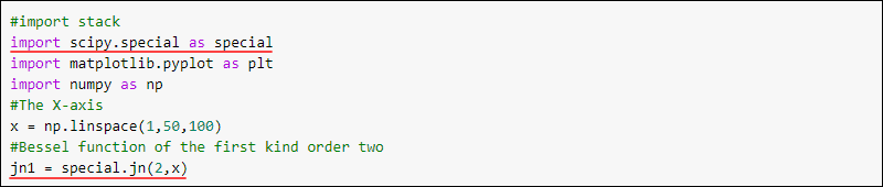 SciPy special bessel function create example