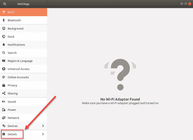 example of Ubuntu graphical interface with details selected