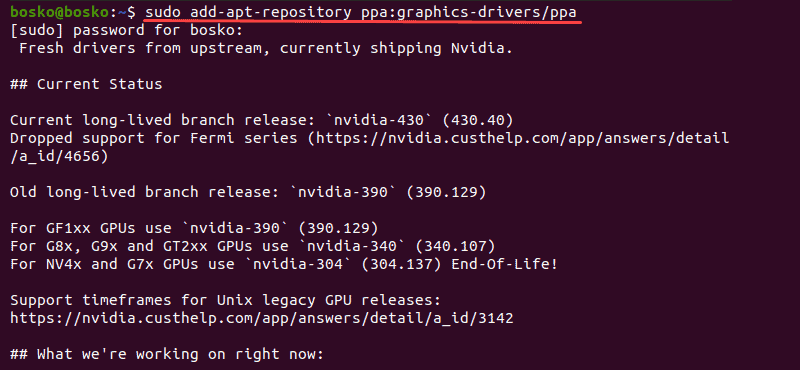 Add the GPU PPA repository to Ubuntu 20.04.