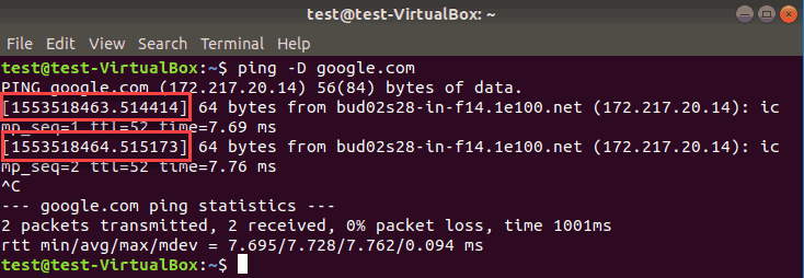 print timestamp in UNIX format before each line