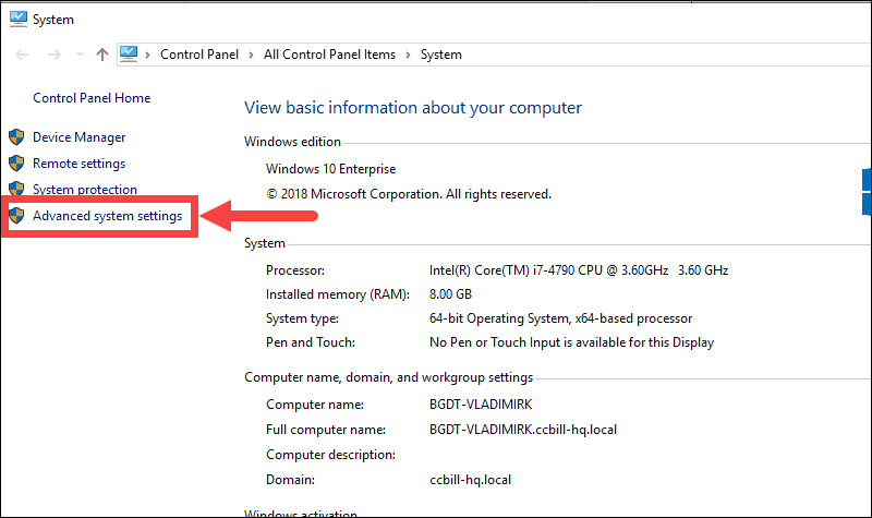 Advanced system settings tab in Mysql