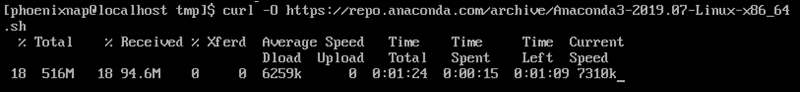 An image of the command terminal during the Anaconda installation process