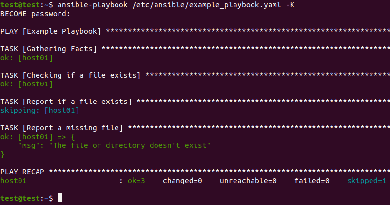 Stat module example playbook output