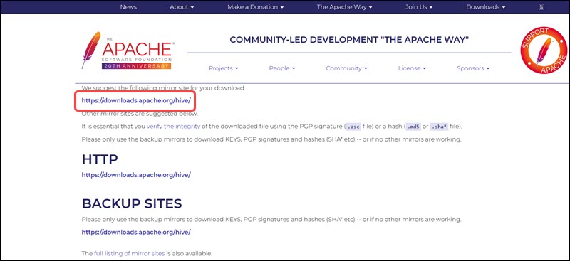 Apache Hive download mirror link.