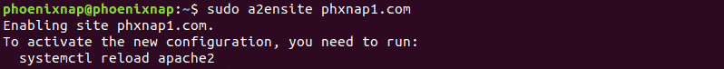 Use a2ensite helper to enable virtual host. Command line image.