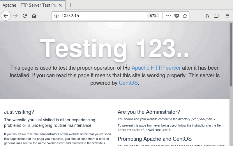 Image of the Apache test page.