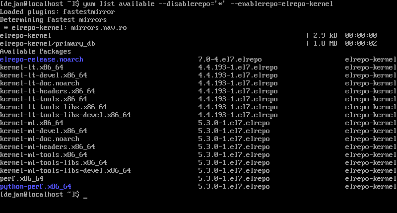 listing of available kernels in ElRepo