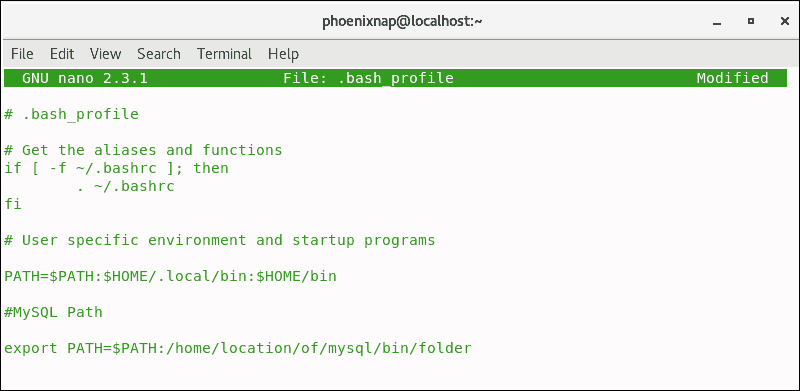 editing the bash file