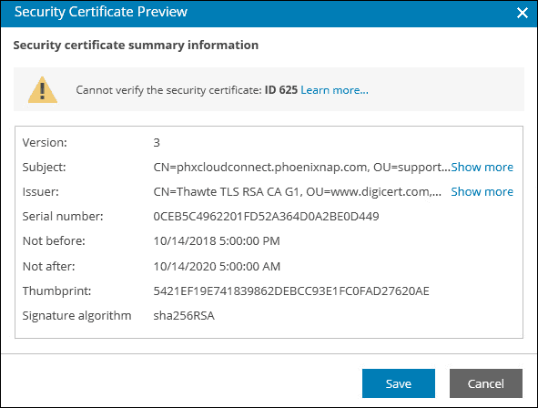 Security Certificate Preview Window
