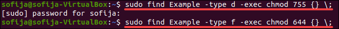 Change file permission recursively using the find command.