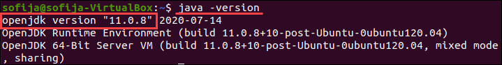 example of checking the version of java running on ubuntu linux
