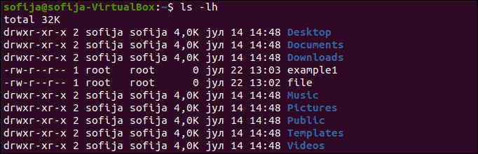 Check the sizes of files and directories with ls -lh command.