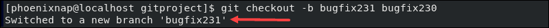 Confirmation that a new branch based off an existing one has been created