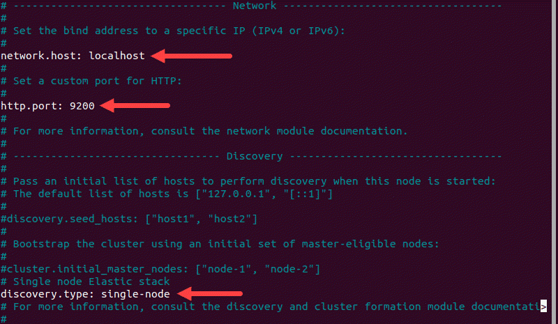Configuring Elasticsearch as a single-node cluster.