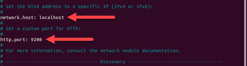 An image of how to configure the Elasticsearch configuration file.