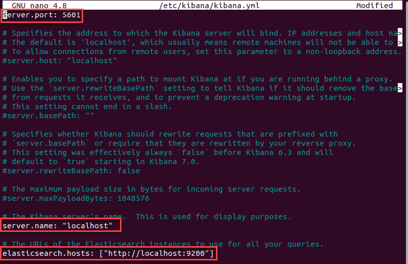 Configuring the Kibana configuration file.