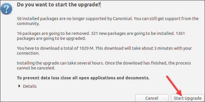 Confirm Ubuntu upgrade.