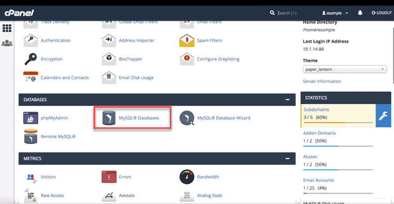 working with databases in cPanel
