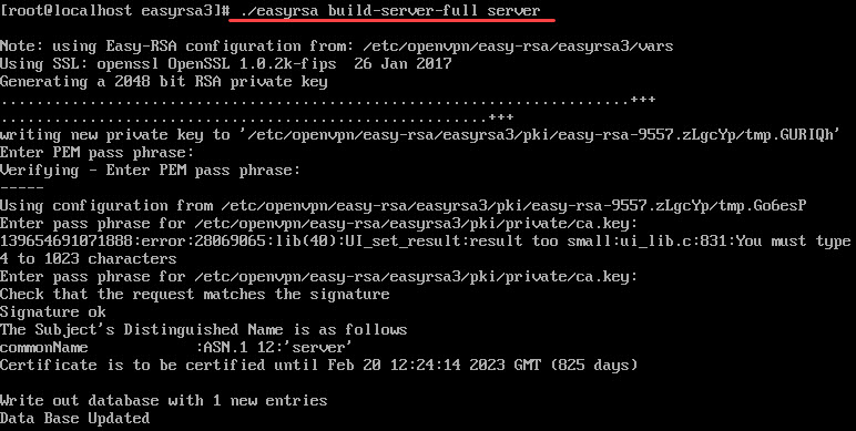 Create a key and certificate for OpenVPN.