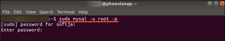 entering root password on MySQL