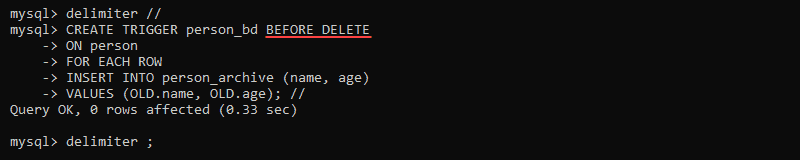 Create before delete trigger