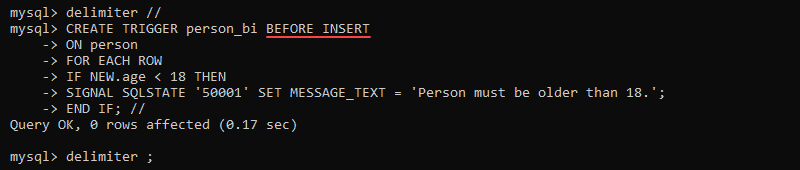 Create before insert trigger