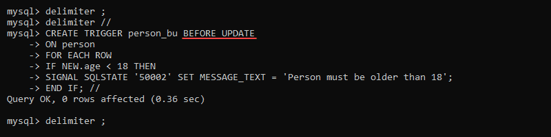 Create before update trigger