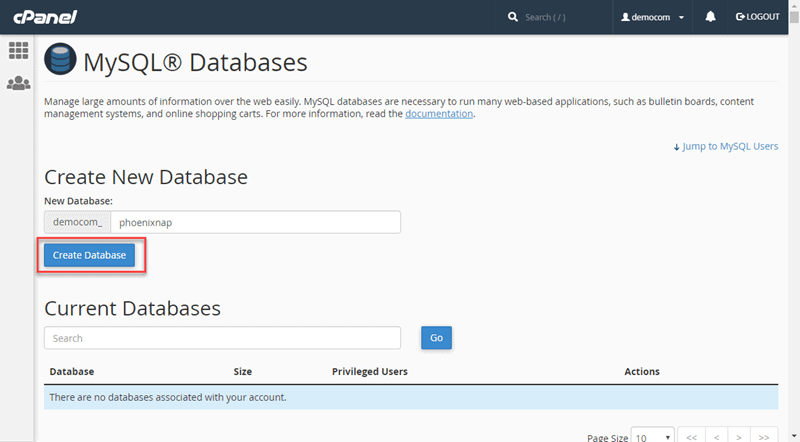create mysql database in cpanel