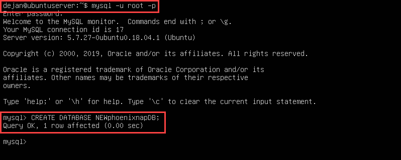 creating a new mysql database
