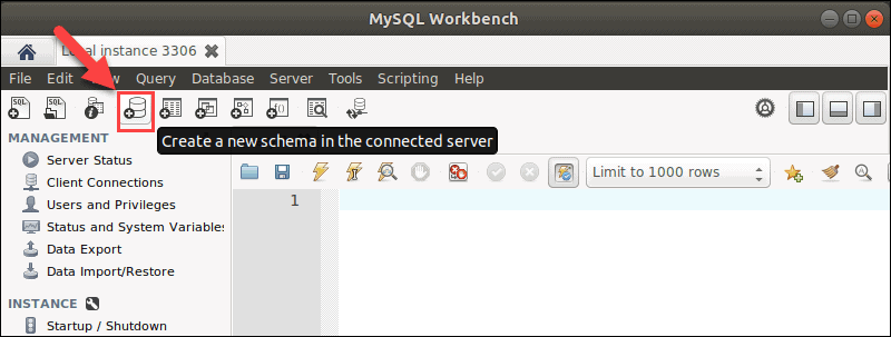 Click the schema icon in MySQL Workbench to create a new schema.