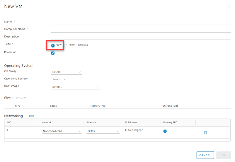create virtual machine with new type