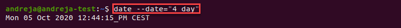 Date four days from now format in linux